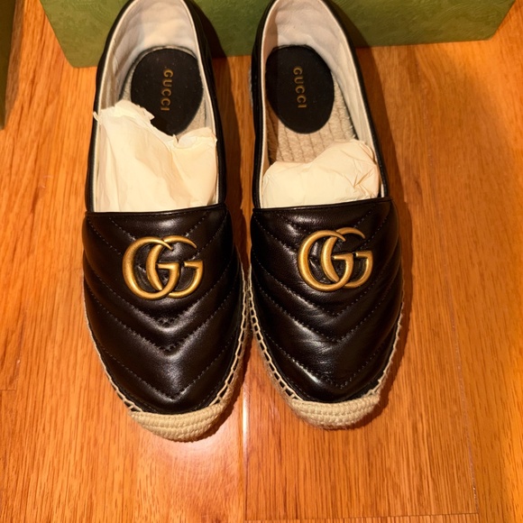 Gucci GG Marmont Black Leather Espadrilles (Size 36.5) – Made in Spain with Box - Picture 1 of 5